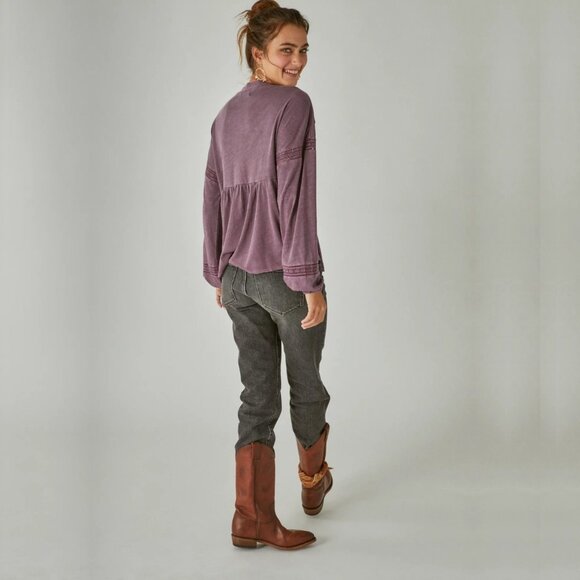 2/$30 Lucky Brand Embroidered Long Sleeve Babydoll Top Huckleberry XXL #BAG1 - Picture 7 of 11